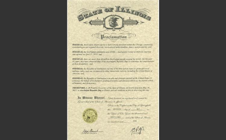 The governor of Illinois called Americans to celebrate the Independence Day of Azerbaijan 