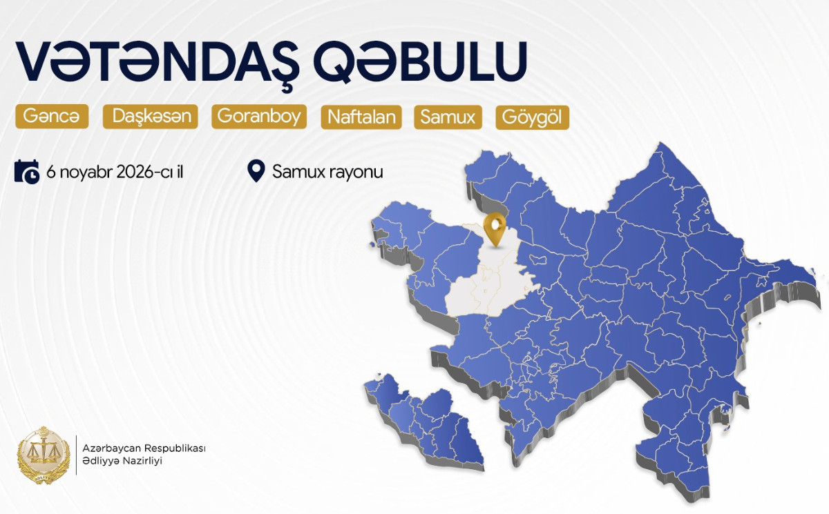 Ədliyyə naziri Samux rayonunda vətəndaşları qəbul edəcək 